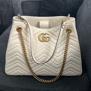Like new Gucci medium GG marmont metalesse tote white